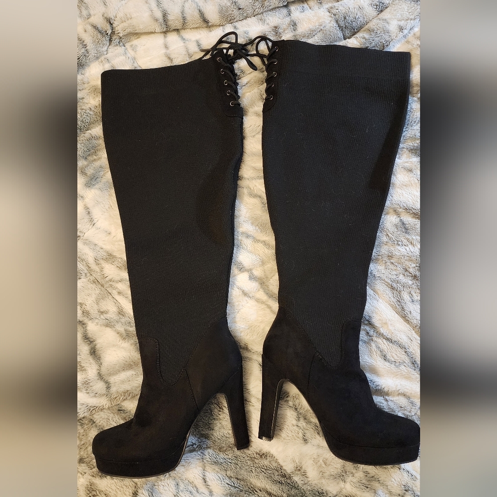 Torrid Black Over the Knee Lace-Up Boots